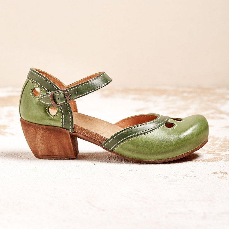 Charlotte | Colorblock Strappy Orthopedic Low Block Heel Cutout Sandal