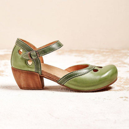 Charlotte | Colorblock Strappy Orthopedic Low Block Heel Cutout Sandal