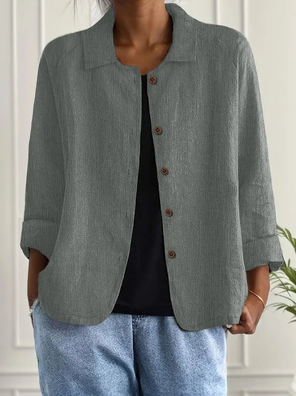 Reese | Lapel Collar Button Down 3/4 Sleeve Relaxed Casual Blouse