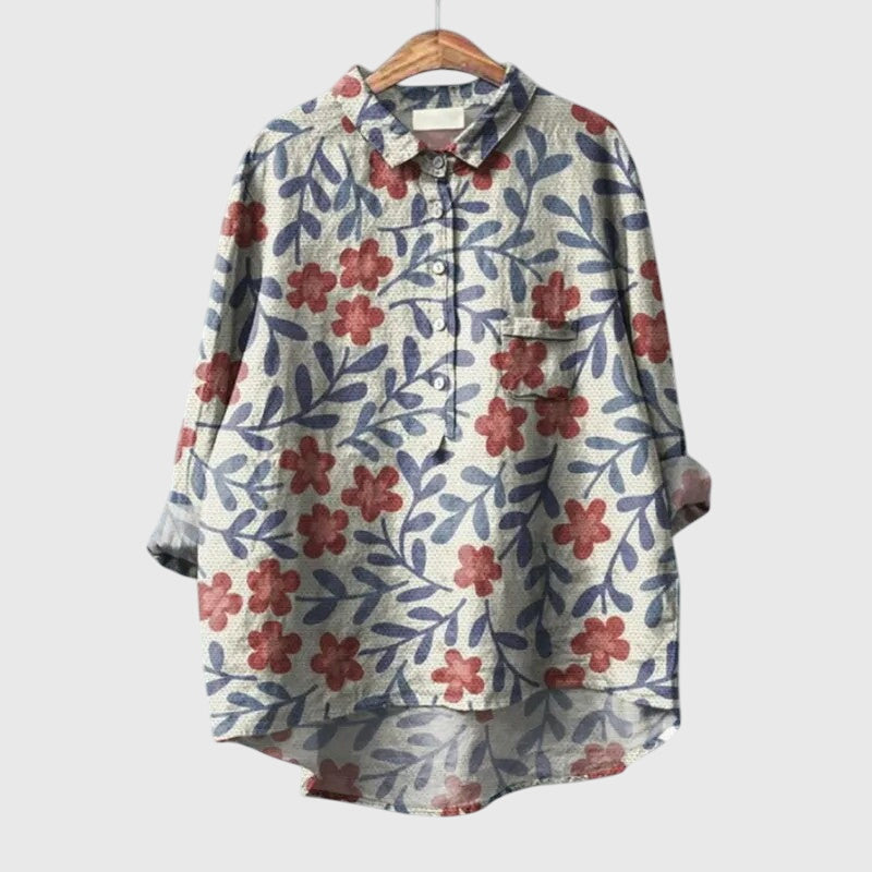 Elly | Watercolor Floral Oversized Long Sleeve Button Down Casual Blouse