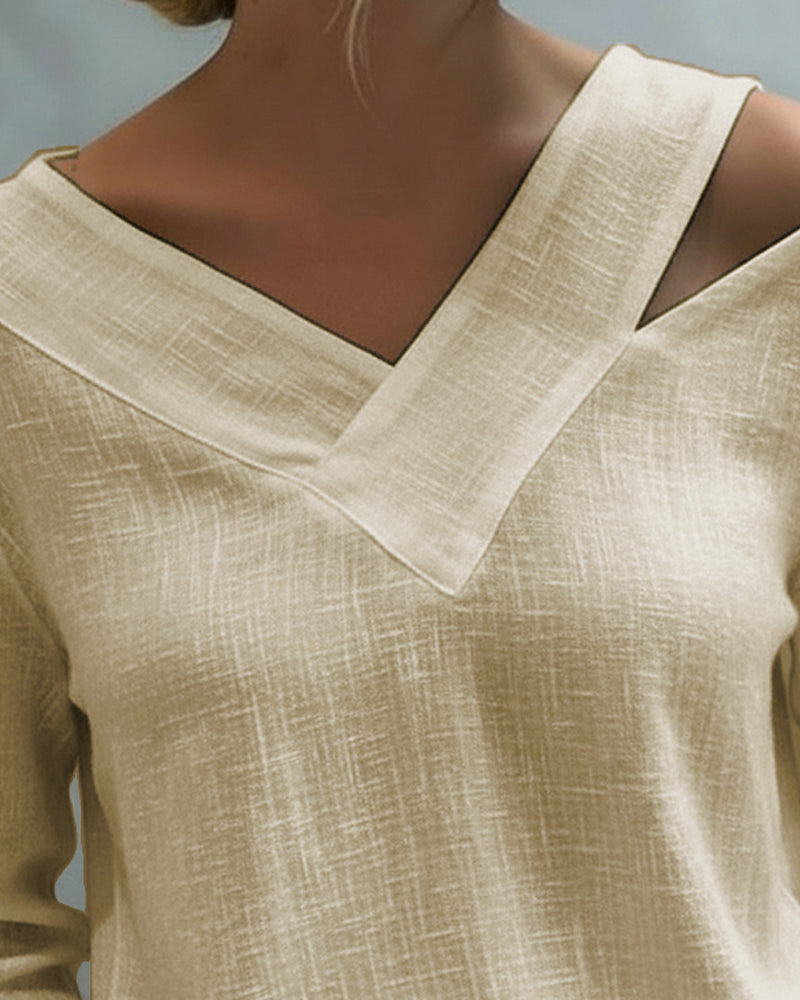 Aria | Long Sleeve Asymmetric V Neck Off Shoulder Relaxed Top