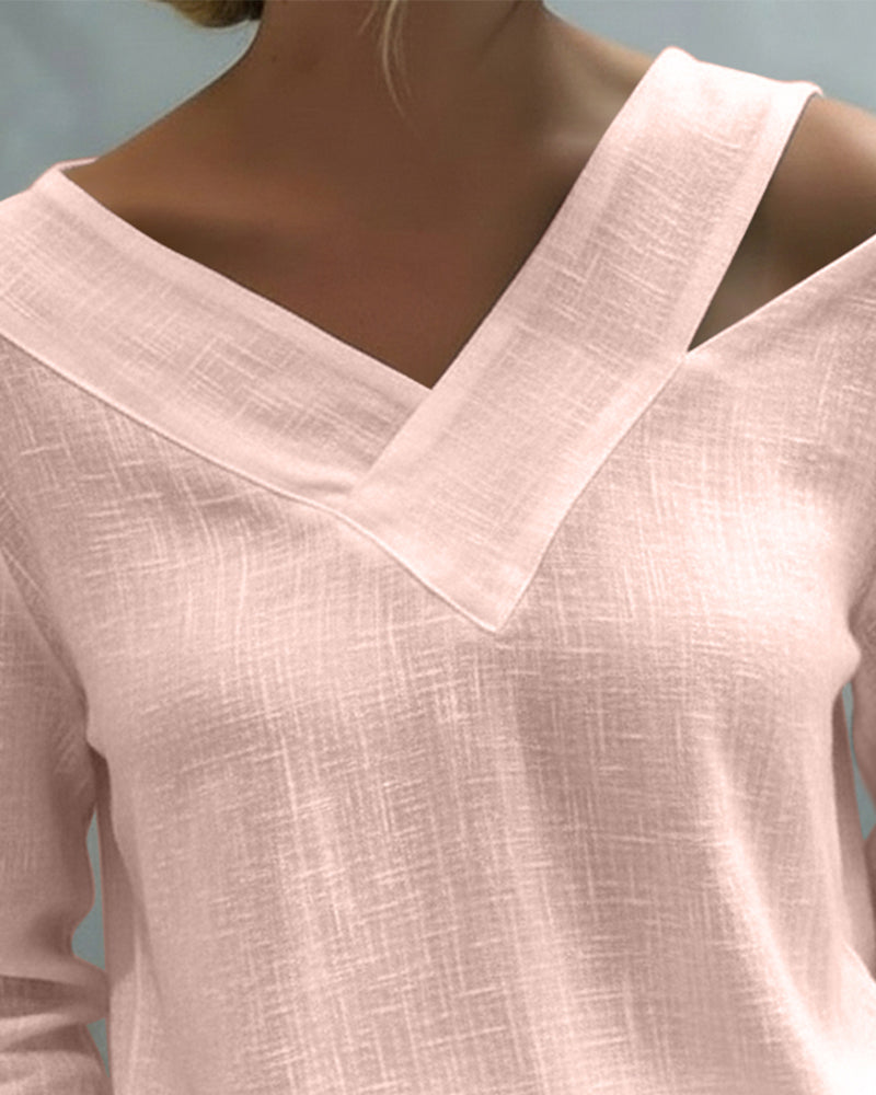 Aria | Long Sleeve Asymmetric V Neck Off Shoulder Relaxed Top