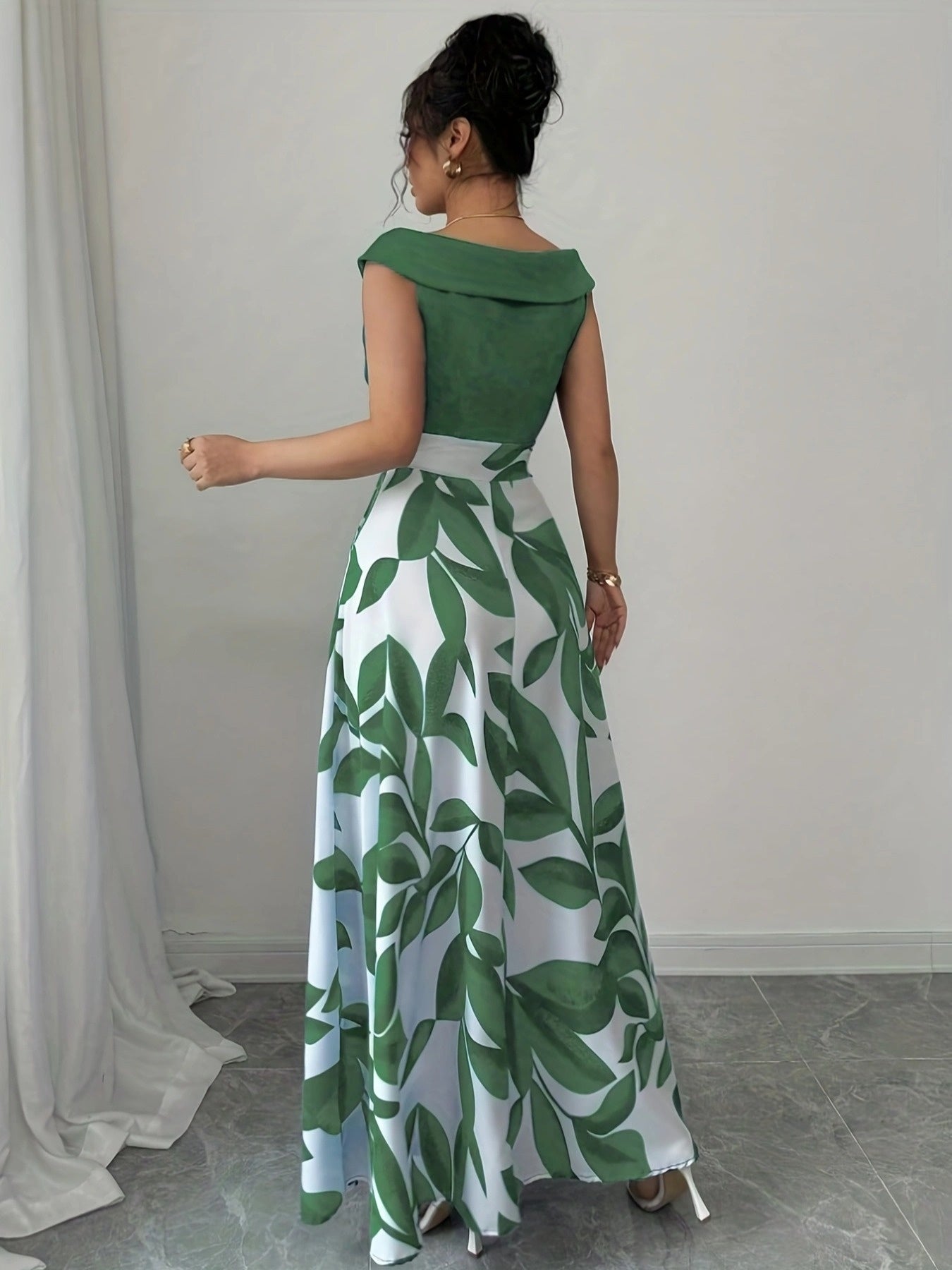 Glen | Women's Floral Print V Neck A Line Wedding Guest Maxi Dress