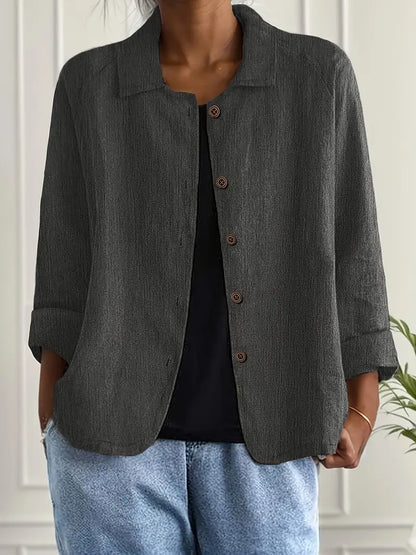 Reese | Lapel Collar Button Down 3/4 Sleeve Relaxed Casual Blouse