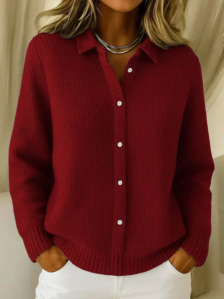 Susan | Women's Waffle Knit Collared Button Down Cardigan