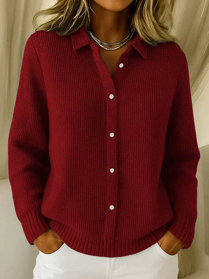 Susan | Women's Waffle Knit Collared Button Down Cardigan