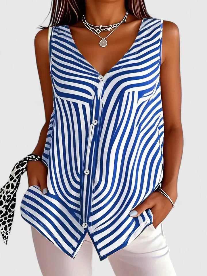 Meliyrah | Zebra Print Sleeveless V Neck Button Down Casual Blouse