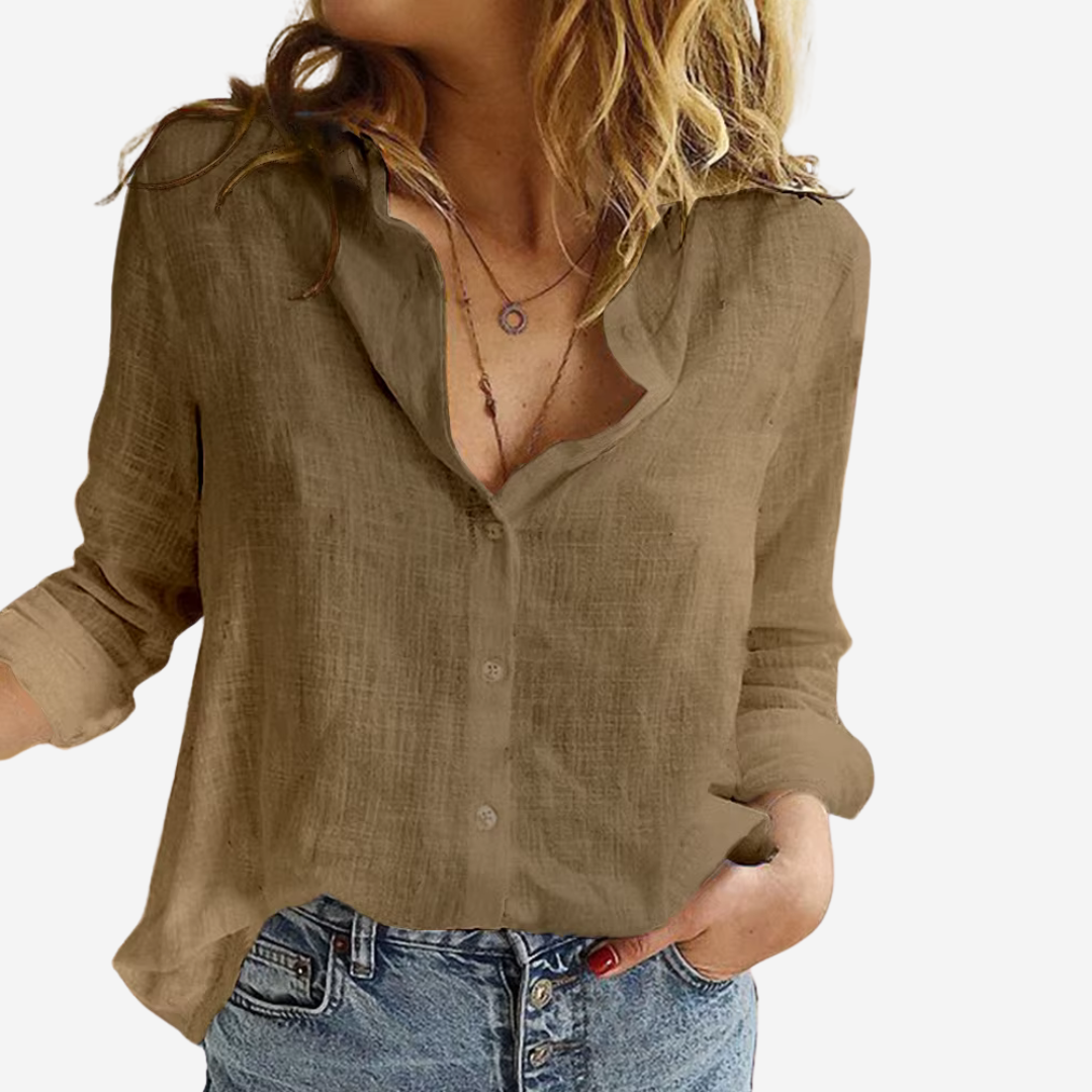 Femke | Women's Linen Blend Long Sleeve Button Down Blouse