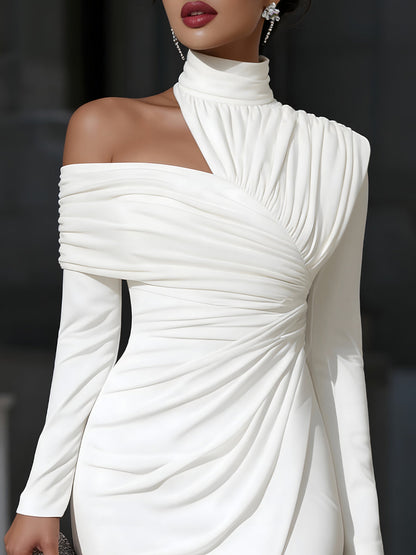 Aria | Women's High Neck One Shoulder Bodycon Evening Midi Dress