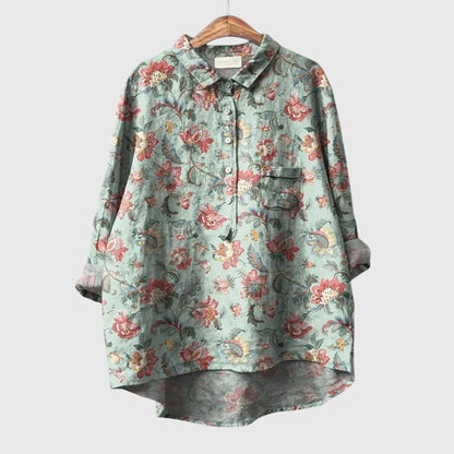 Elly | Watercolor Floral Oversized Long Sleeve Button Down Casual Blouse