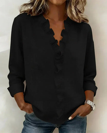 Matilda | Women's Ruffle V Neck Relaxed Long Sleeve Blouse