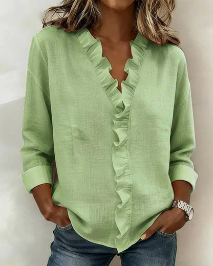 Matilda | Women's Ruffle V Neck Relaxed Long Sleeve Blouse