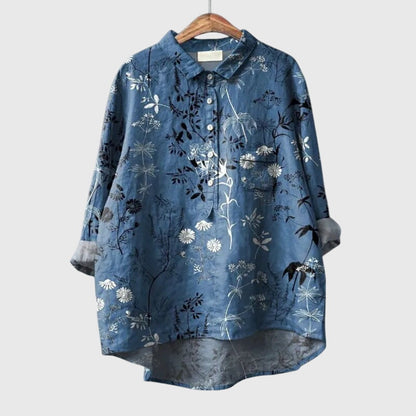 Elly | Watercolor Floral Oversized Long Sleeve Button Down Casual Blouse