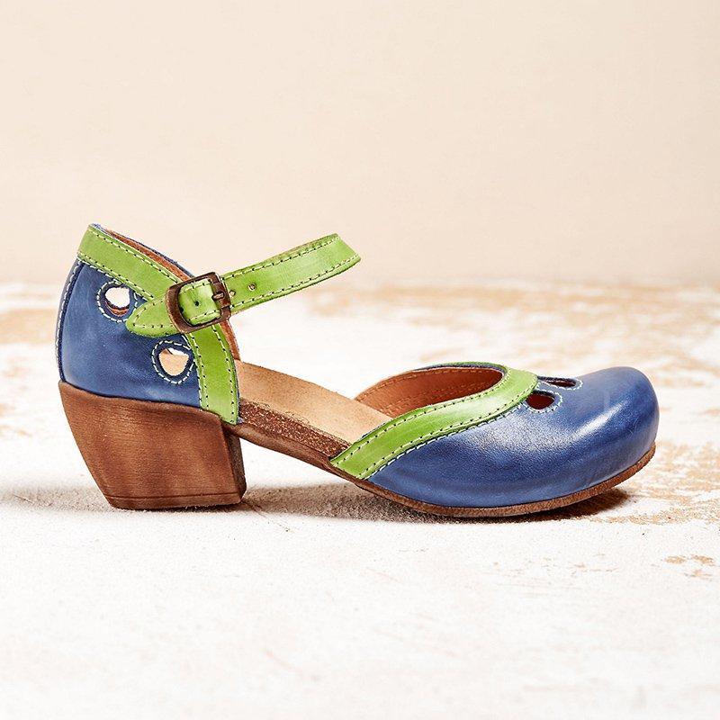 Charlotte | Colorblock Strappy Orthopedic Low Block Heel Cutout Sandal