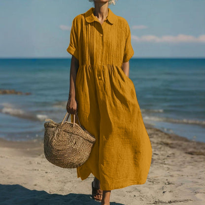 Mandy | Women's Cotton Blend Collared Button Down Relaxed Summer Midi Dress