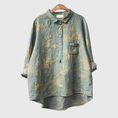 Elly | Watercolor Floral Oversized Long Sleeve Button Down Casual Blouse