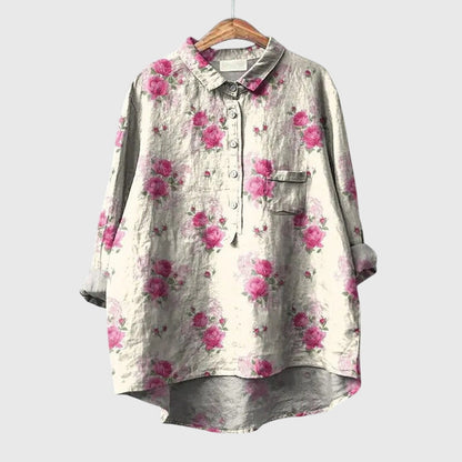 Elly | Watercolor Floral Oversized Long Sleeve Button Down Casual Blouse