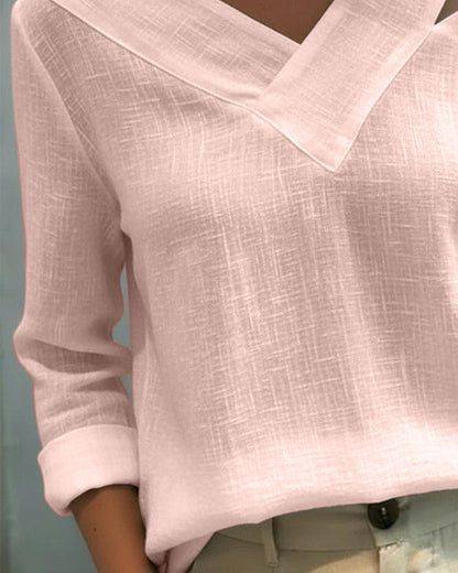 Aria | Long Sleeve Asymmetric V Neck Off Shoulder Relaxed Top