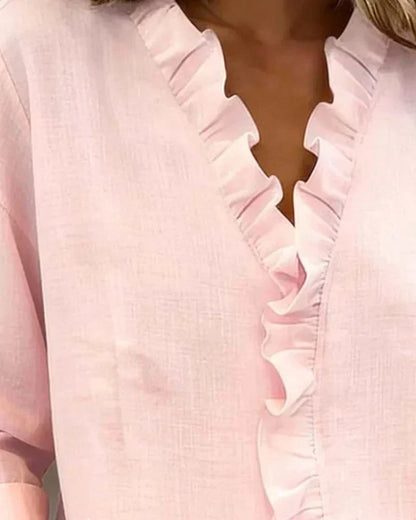 Matilda | Women's Ruffle V Neck Relaxed Long Sleeve Blouse