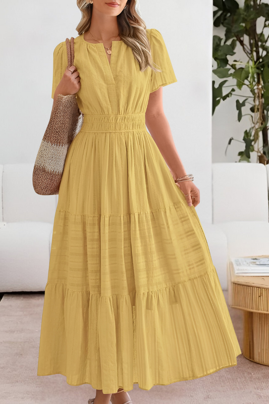 Meadow | Women's Boho Cotton Blend Tiered A Line Casual Summer Midi Dress