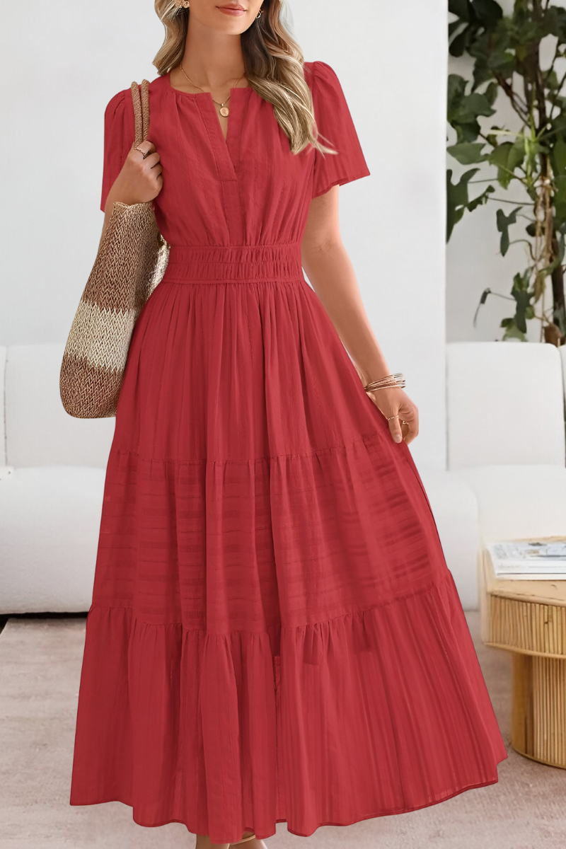 Meadow | Women's Boho Cotton Blend Tiered A Line Casual Summer Midi Dress