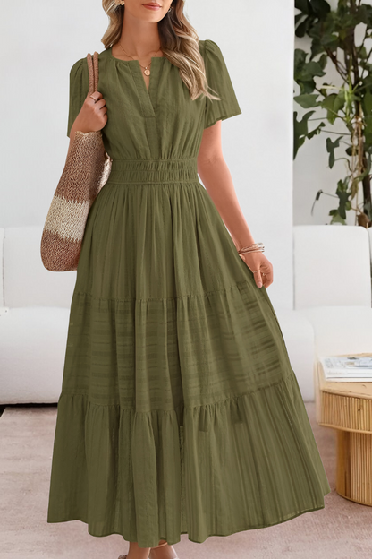 Meadow | Women's Boho Cotton Blend Tiered A Line Casual Summer Midi Dress