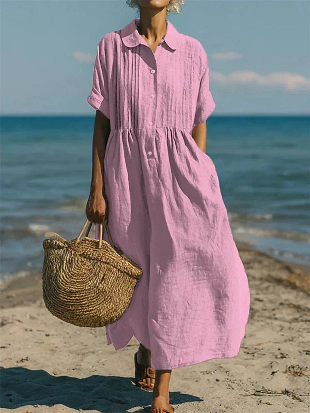 Mandy | Women's Cotton Blend Collared Button Down Relaxed Summer Midi Dress
