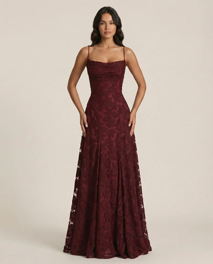 Juliette | Women's Burgundy Lace Square Neck Wedding Guest Dress