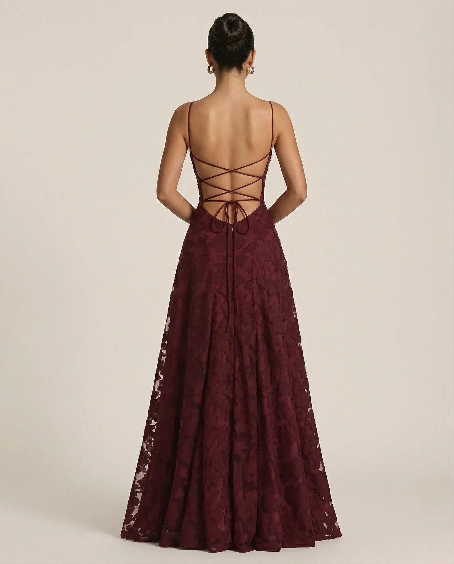 Juliette | Women's Burgundy Lace Square Neck Wedding Guest Dress