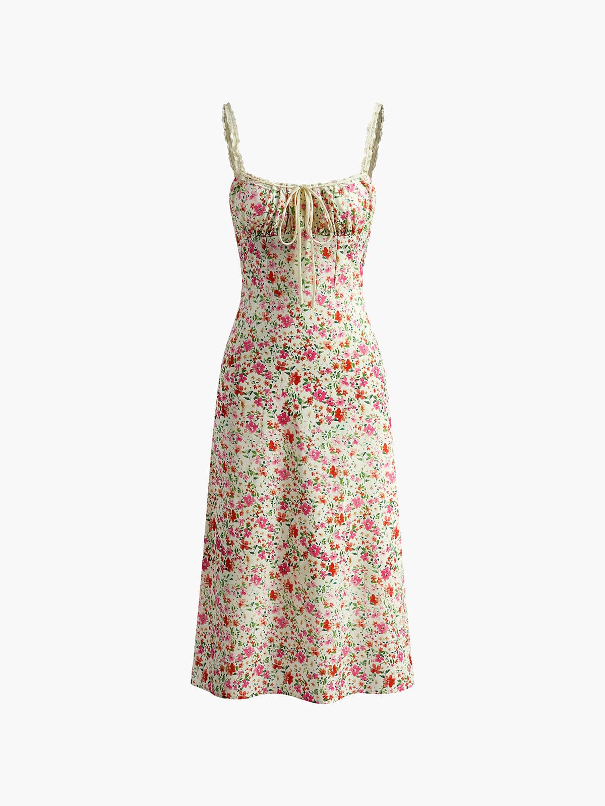 Mireviane | Women's Elegant Floral Romantic Print Midi Dress