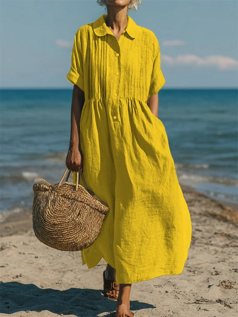 Mandy | Women's Cotton Blend Collared Button Down Relaxed Summer Midi Dress