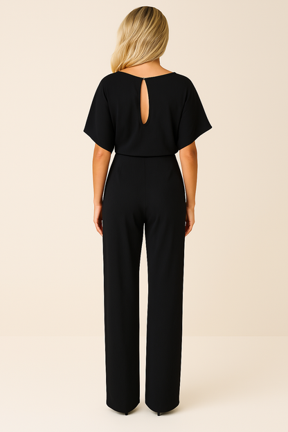 Sophia | Women's Elegant Short Sleeve Belted Wide Leg Jumpsuit