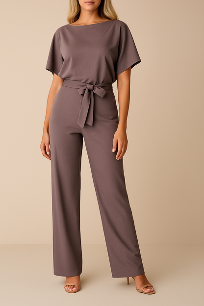 Sophia | Women's Elegant Short Sleeve Belted Wide Leg Jumpsuit