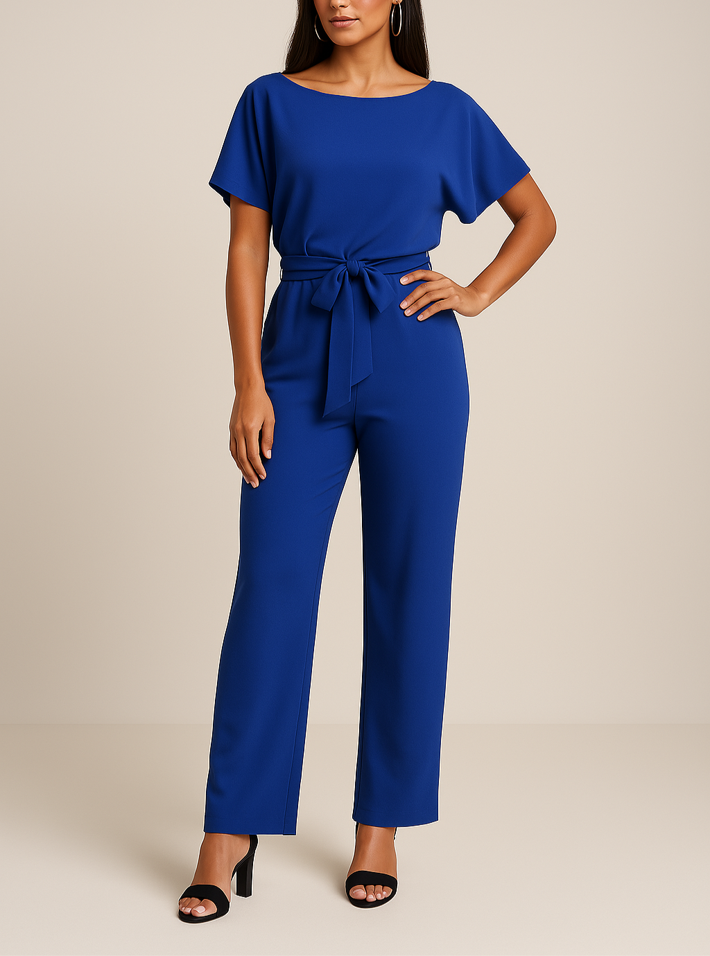 Sophia | Women's Elegant Short Sleeve Belted Wide Leg Jumpsuit