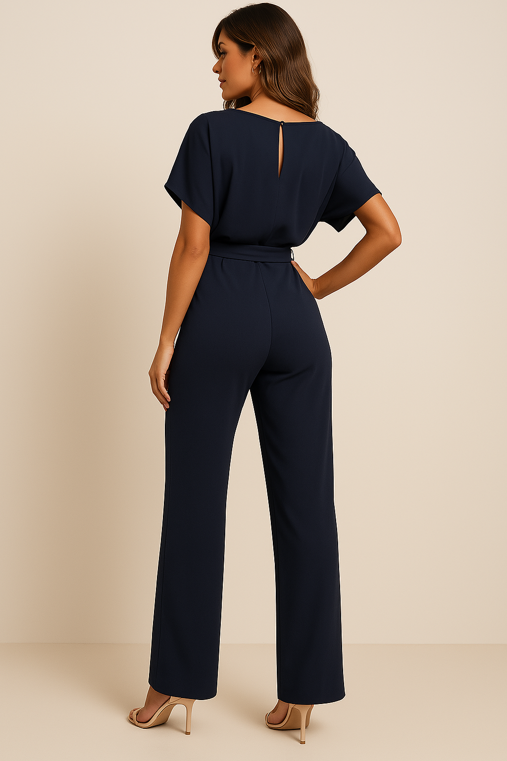 Sophia | Women's Elegant Short Sleeve Belted Wide Leg Jumpsuit