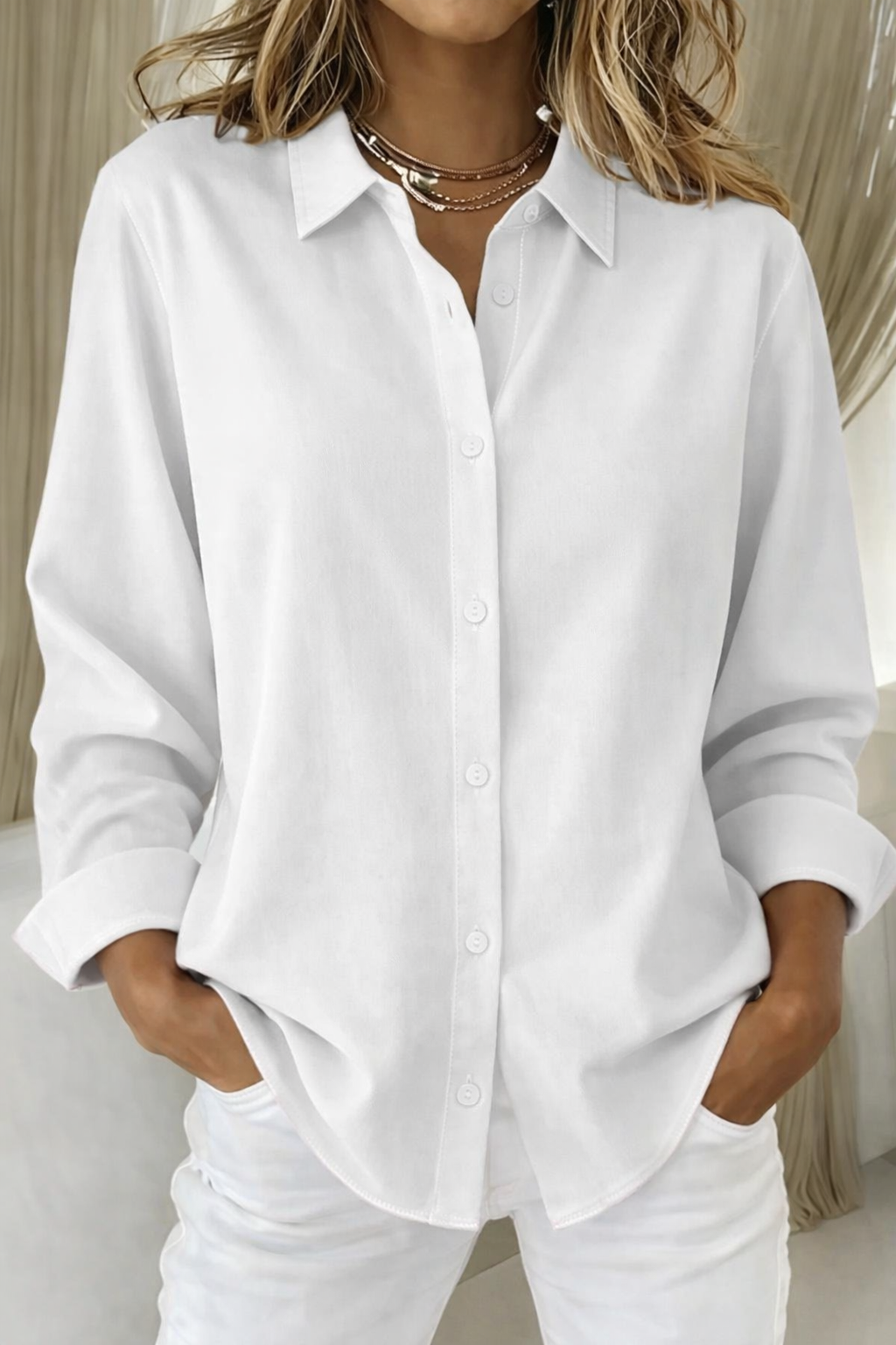 Sienna | Lapel Collar Long Sleeve Oversized Button Down Blouse