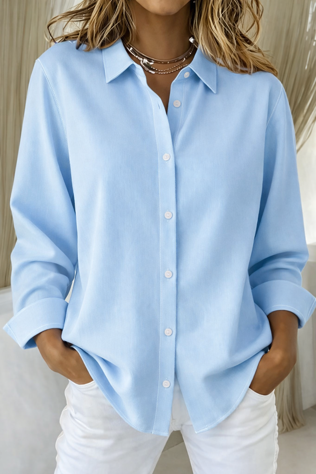 Sienna | Lapel Collar Long Sleeve Oversized Button Down Blouse