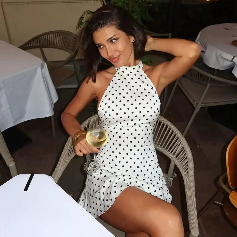 Chloe | Women's Polka Dot Halter Backless Mini Cocktail Dress