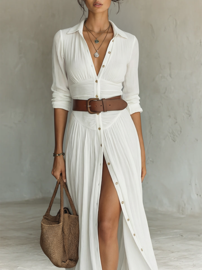 Hallie | Women's Long Sleeve Collared Button Down Boho Maxi Dress