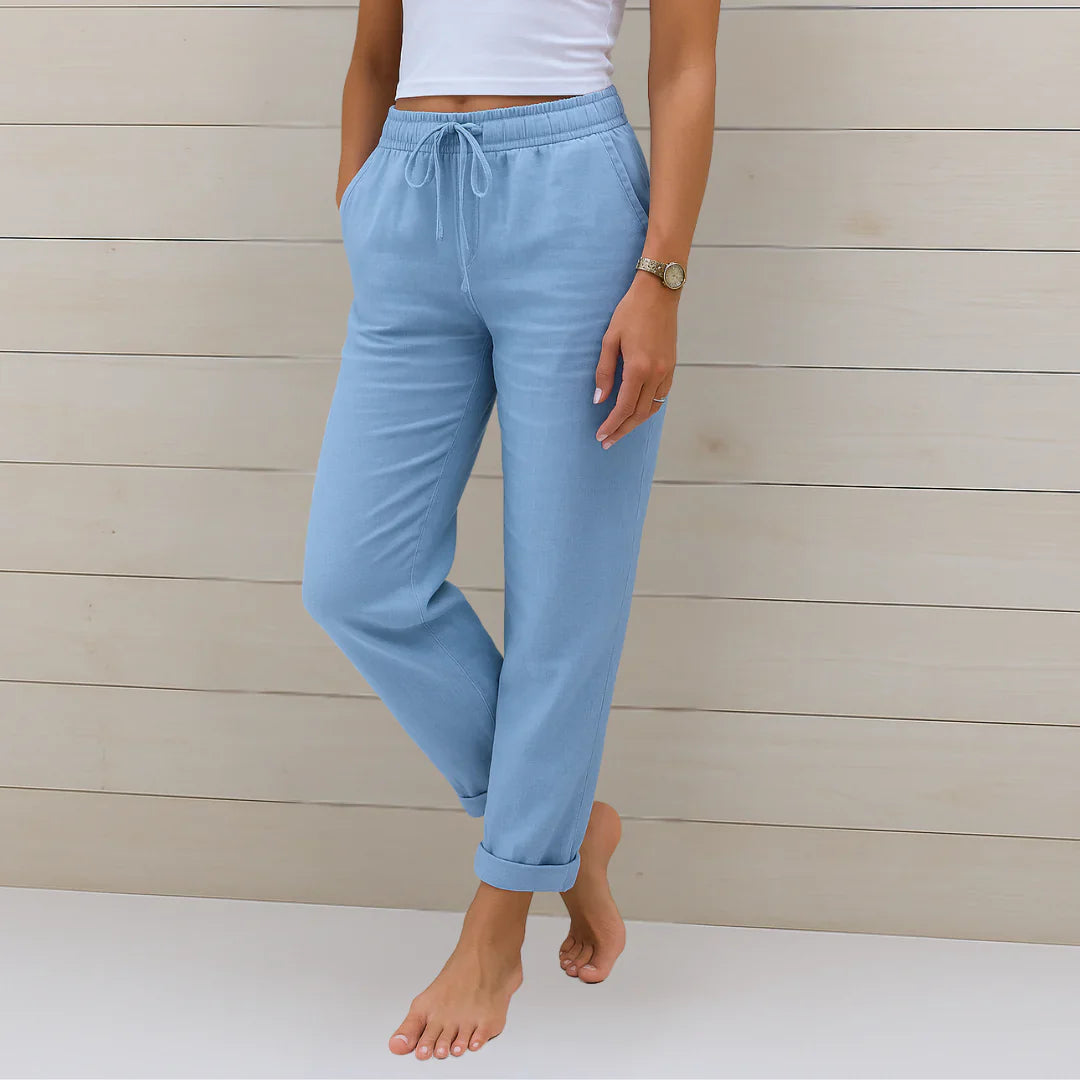 Ellaine | Elastic Drawstring Waist Tapered Leg Casual Pants
