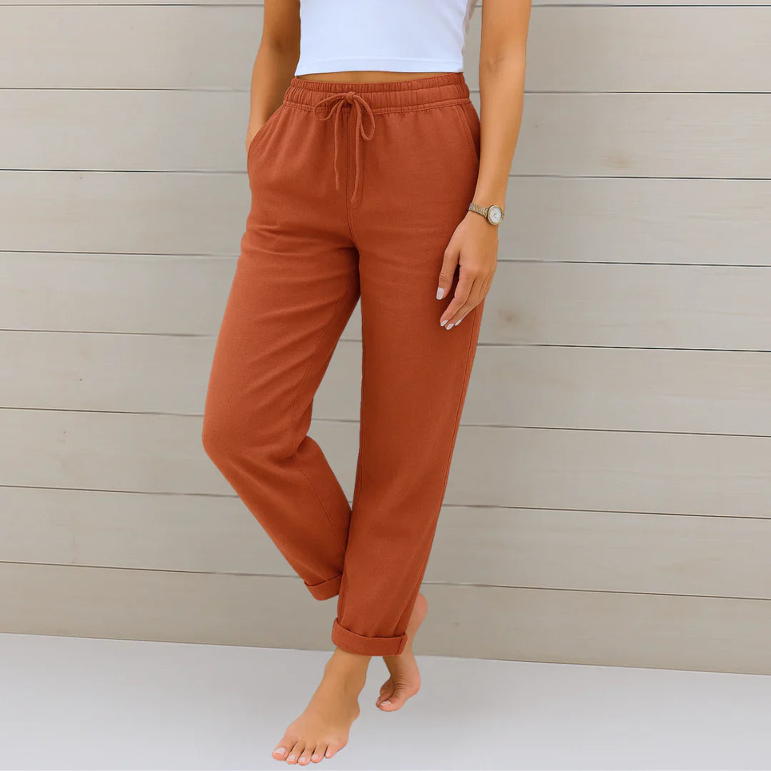 Ellaine | Elastic Drawstring Waist Tapered Leg Casual Pants