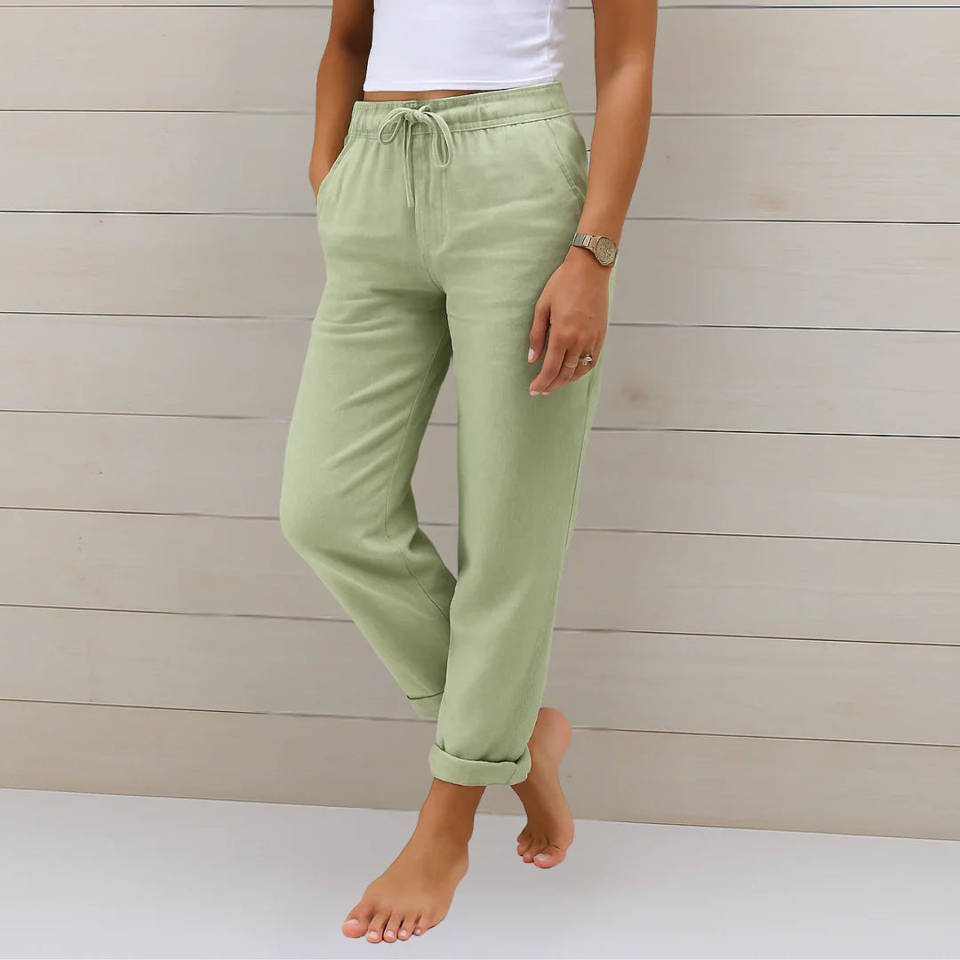 Ellaine | Elastic Drawstring Waist Tapered Leg Casual Pants