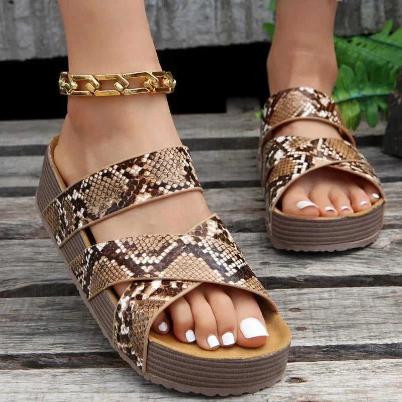 Herme | Cross Strap Woven Detail Open Toe Platform Wedge Sandal