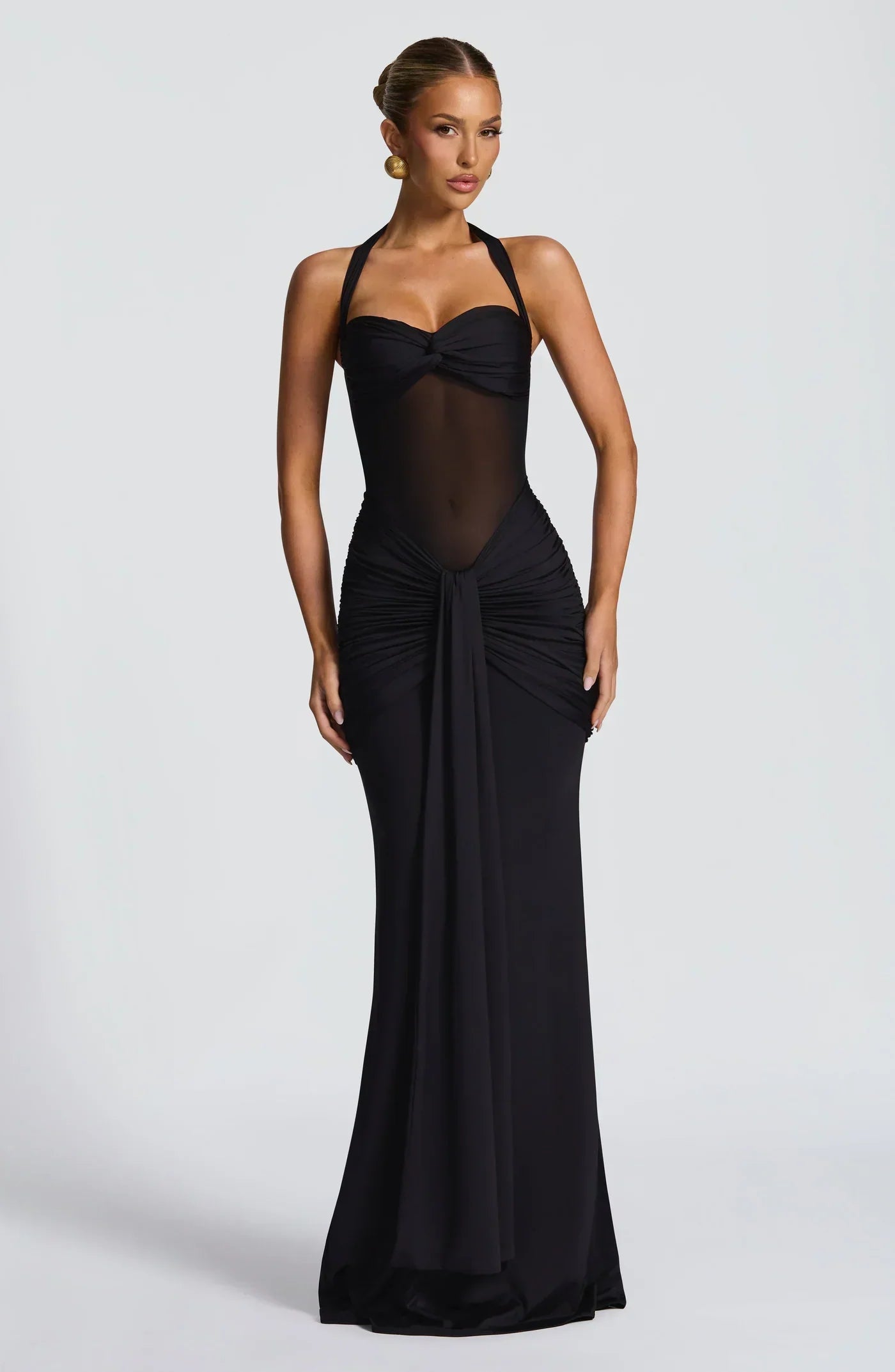 Vivienne | Women's Halter Hourglass Mesh Evening Maxi Dress