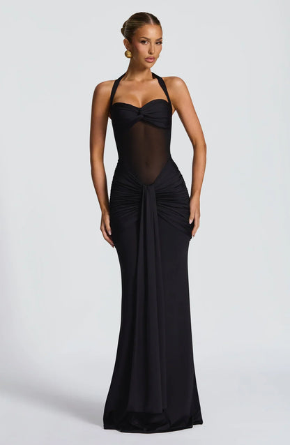 Vivienne | Women's Halter Hourglass Mesh Evening Maxi Dress