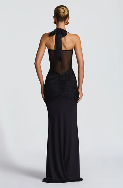 Vivienne | Women's Halter Hourglass Mesh Evening Maxi Dress