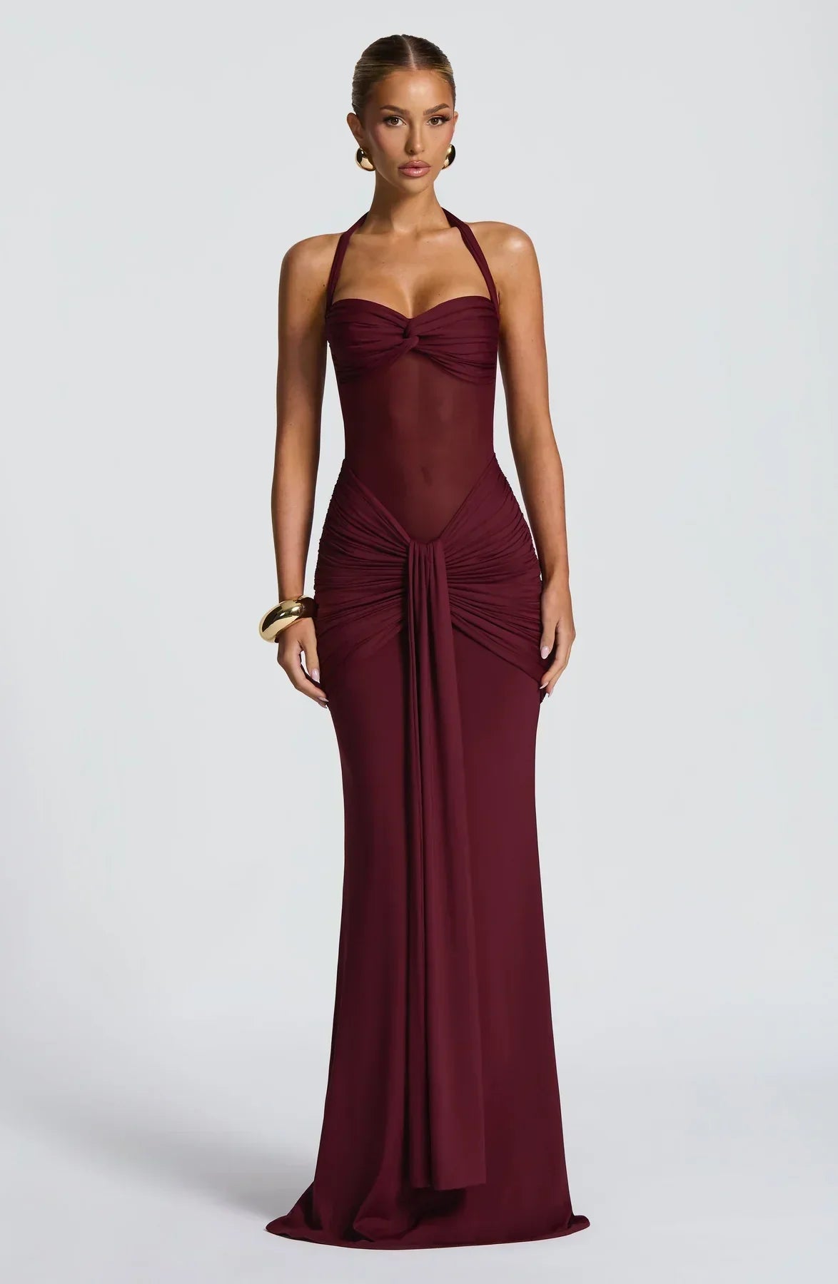 Vivienne | Women's Halter Hourglass Mesh Evening Maxi Dress