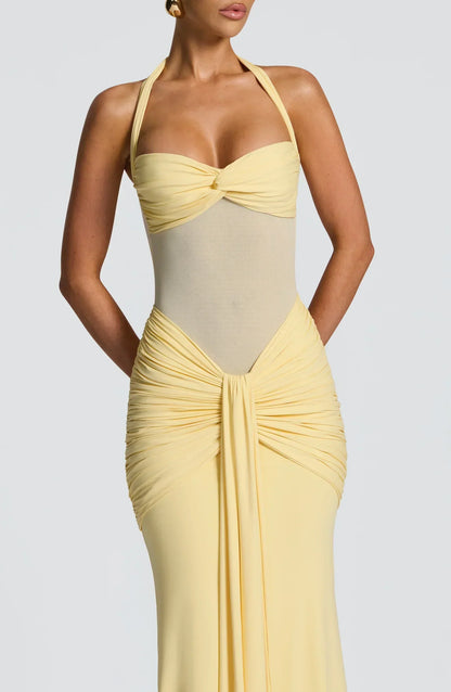 Vivienne | Women's Halter Hourglass Mesh Evening Maxi Dress
