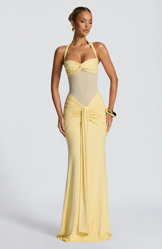Vivienne | Women's Halter Hourglass Mesh Evening Maxi Dress
