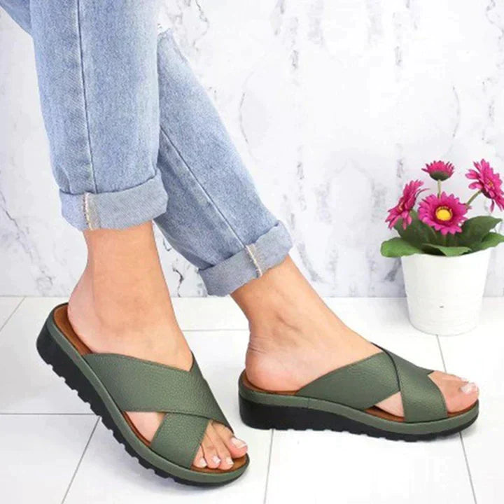 Chloe | Cross Strap Slip On Platform Orthopedic Sandal